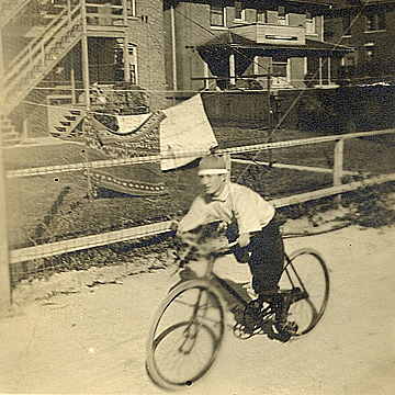 Bunker riding a bicycle