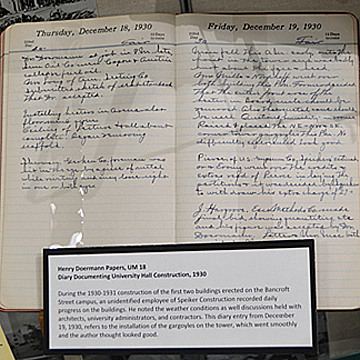 Diary Documenting University Hall Construction