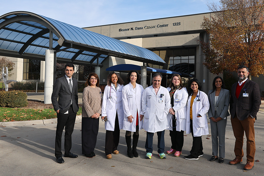 Group of team members at Dana Cancer Center entrance