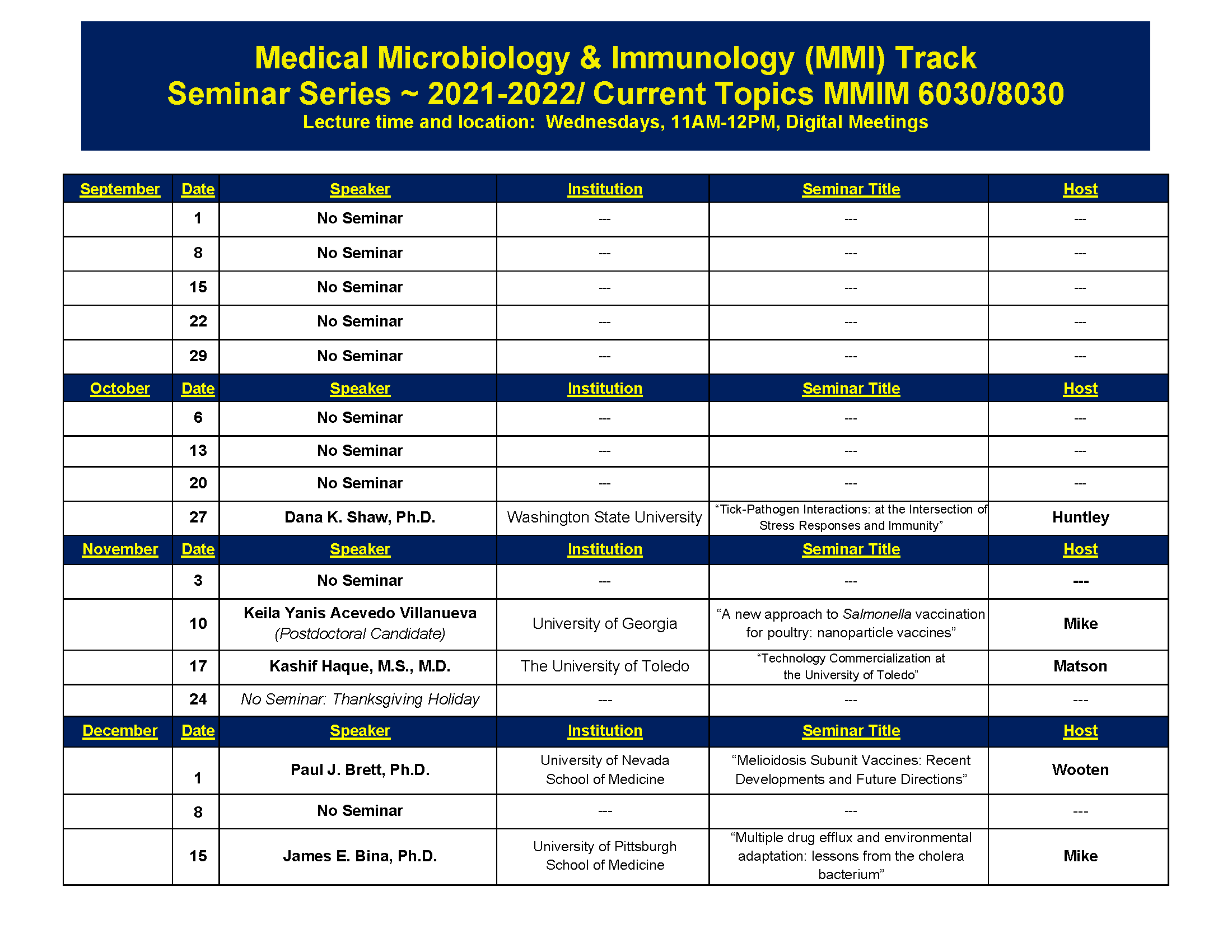 Fall 2021 Schedule