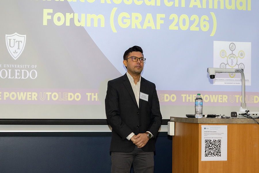 Bivek Timalsina speaks during the Graduate Research Annual Forum.