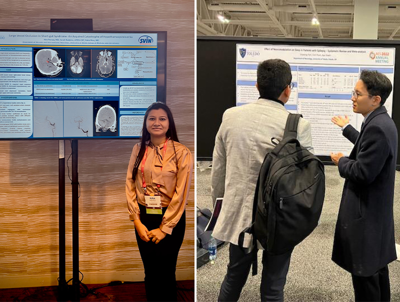 Residents at a conference in front of their research posters.