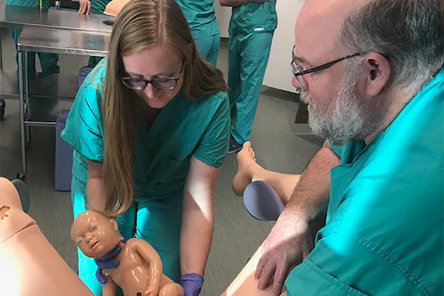 Student in the simulation lab.