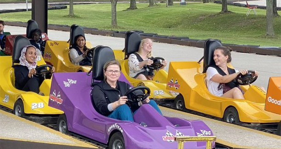 Resident activity, riding in go-carts