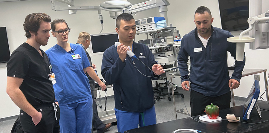 Residents working in the simulation center