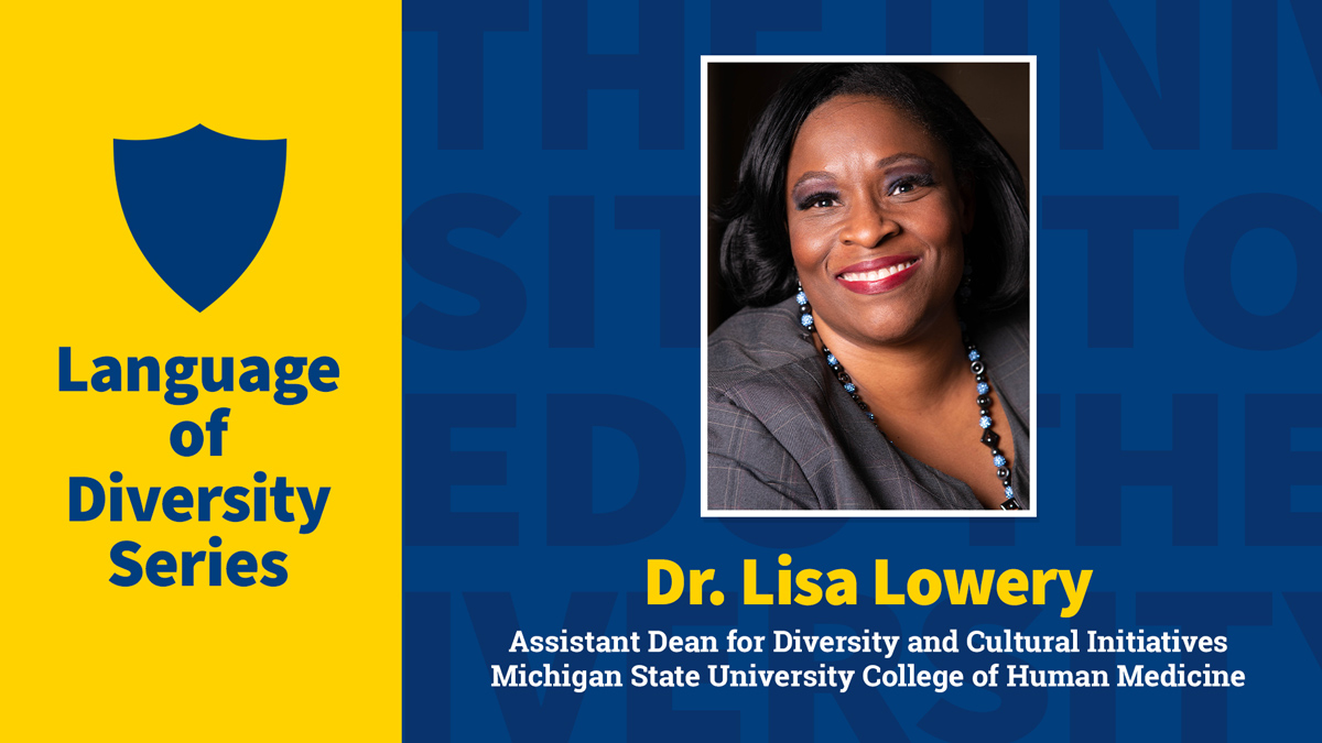 Artwork for April 2022 diversity lecture featuring the headshot of Dr. Lowery