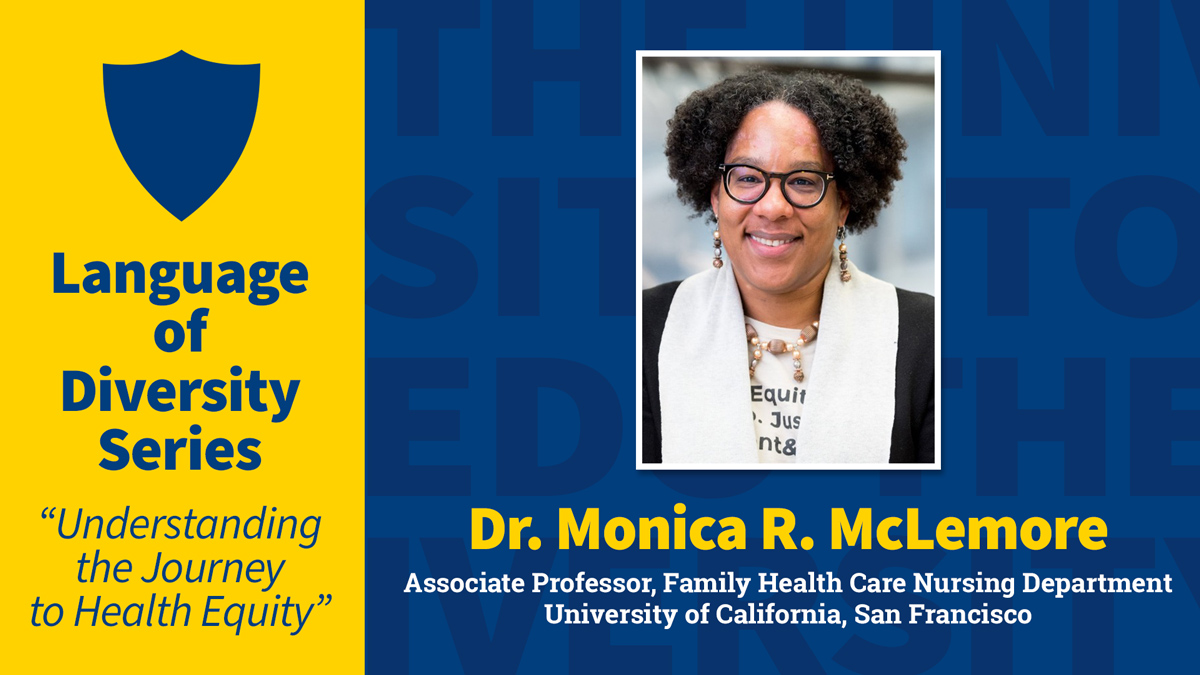 Artwork for March 2022 diversity lecture featuring the headshot of Dr. Monica R. McLemore