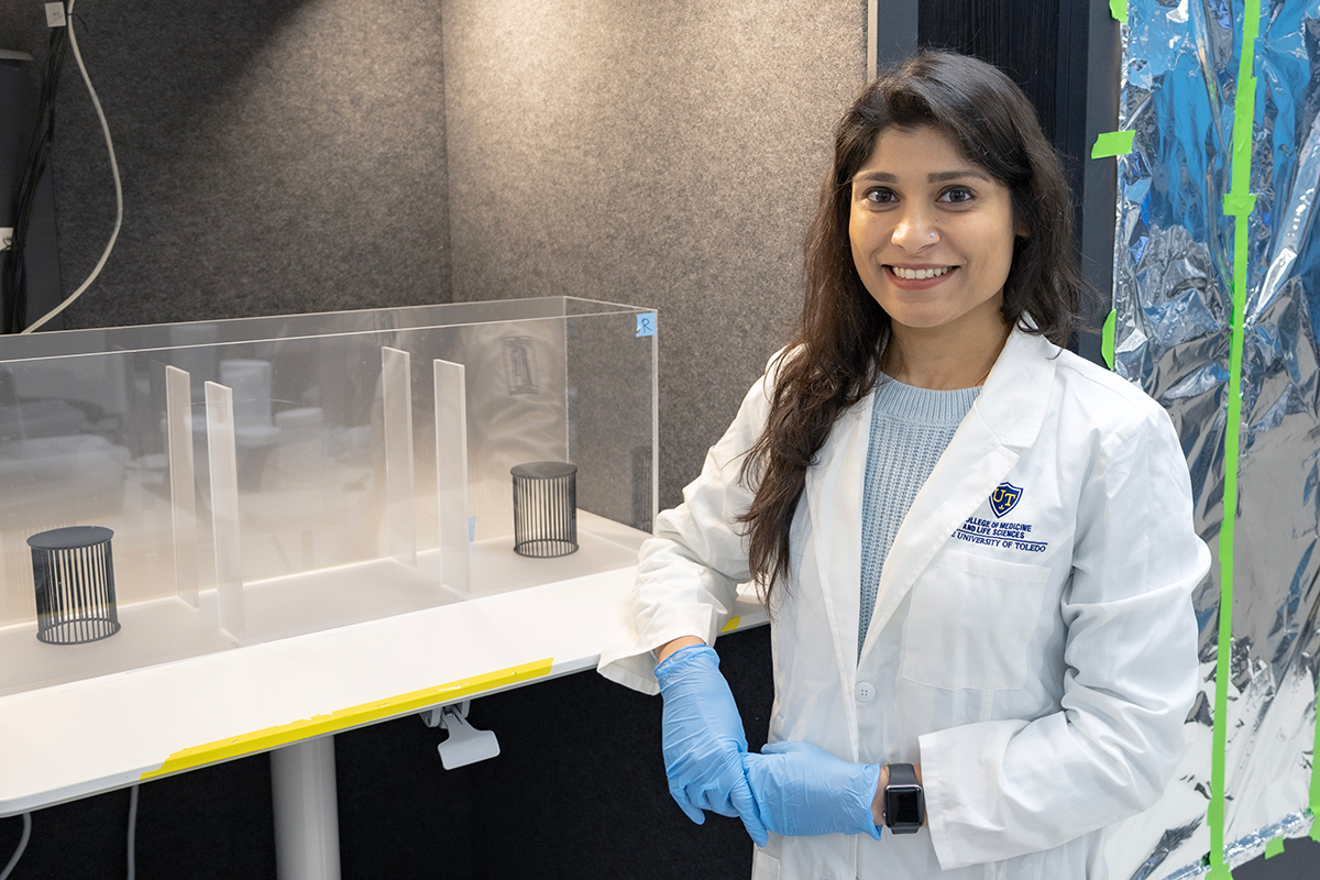 Nilanjana Saferin, a Ph.D. student in the Department of Neurosciences, is conducting her research with Dr. James Burkett. 