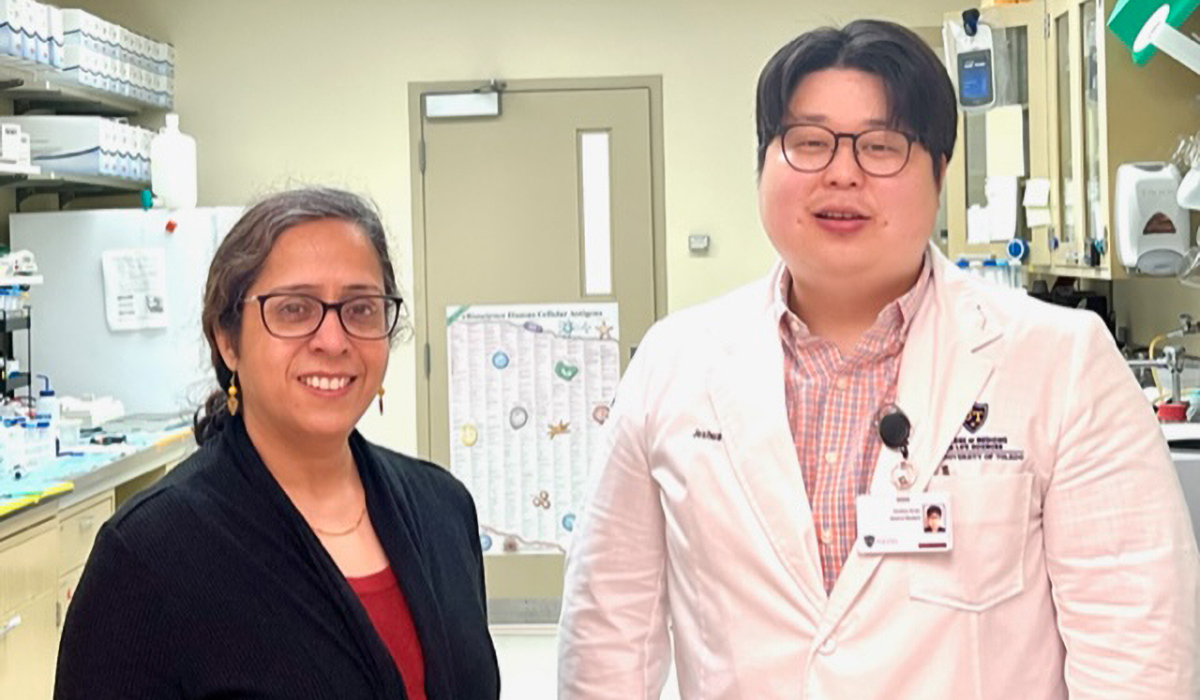 Third-year medical student Joshua Kim with Dr. Ritu Chakravarti.