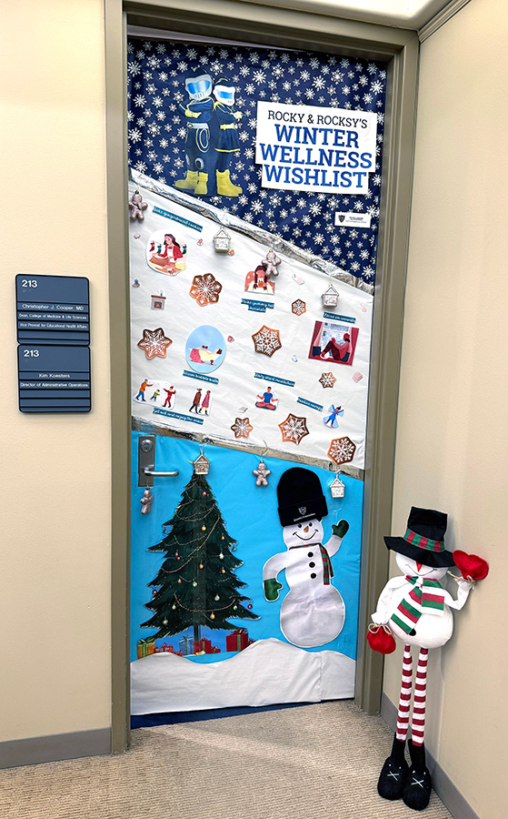 Picture of a decorated door on campus.