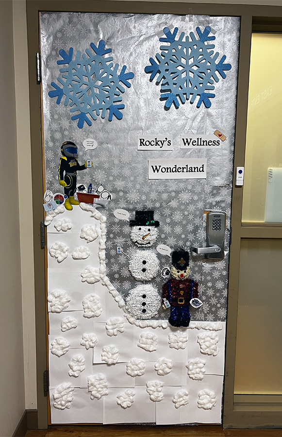 Picture of a decorated door on campus.