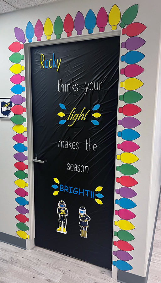 Picture of a decorated door on campus.