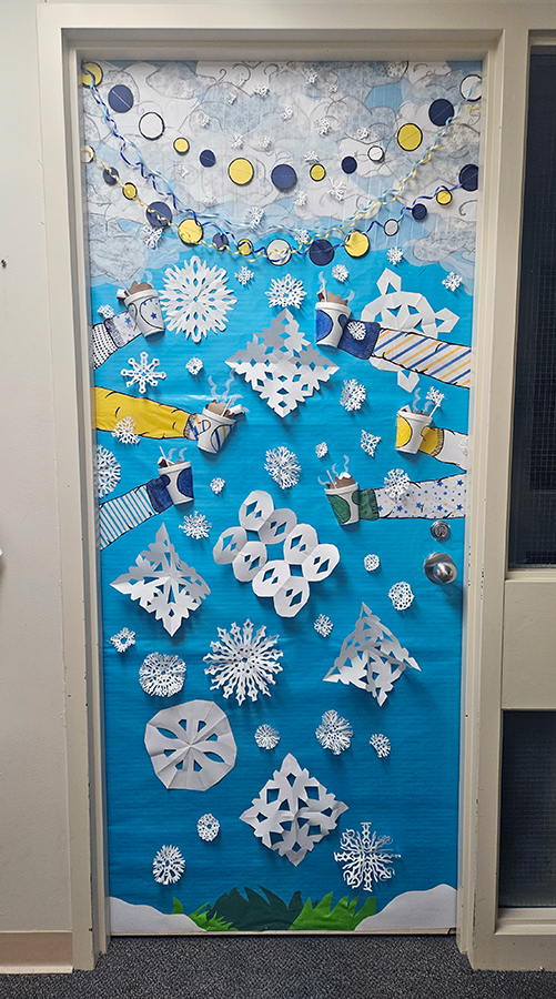 Picture of a decorated door on campus.