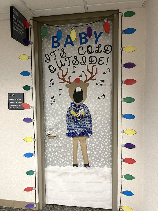 Holiday decorated door