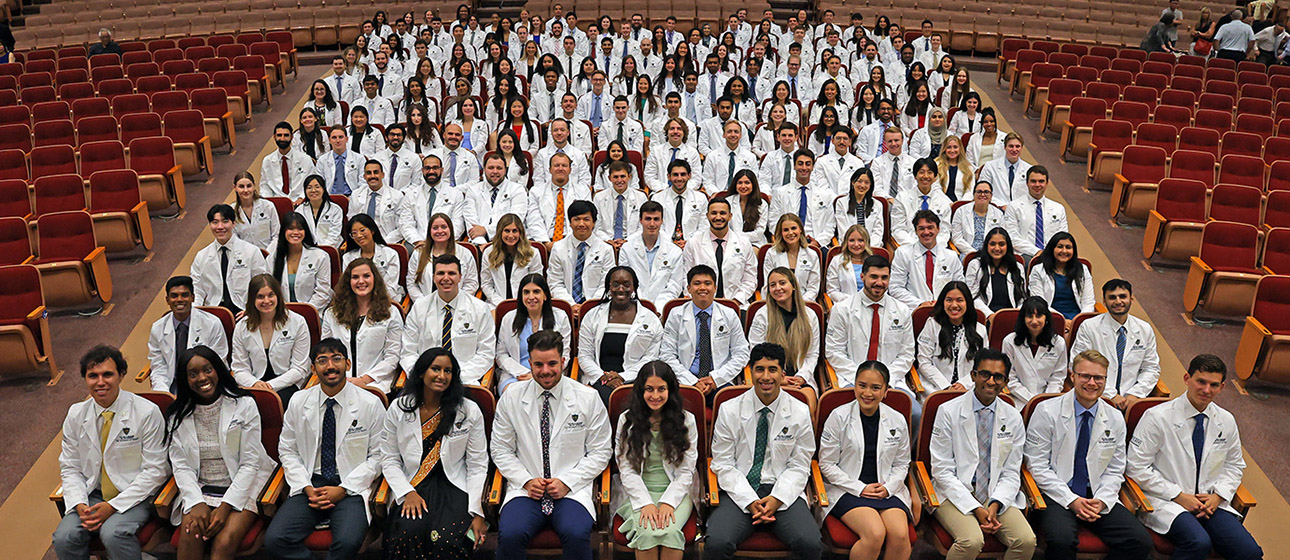 A group photo of the M.D. Class of 2029, as pictured after the White Coat Ceremony. There are 175 students in the class.