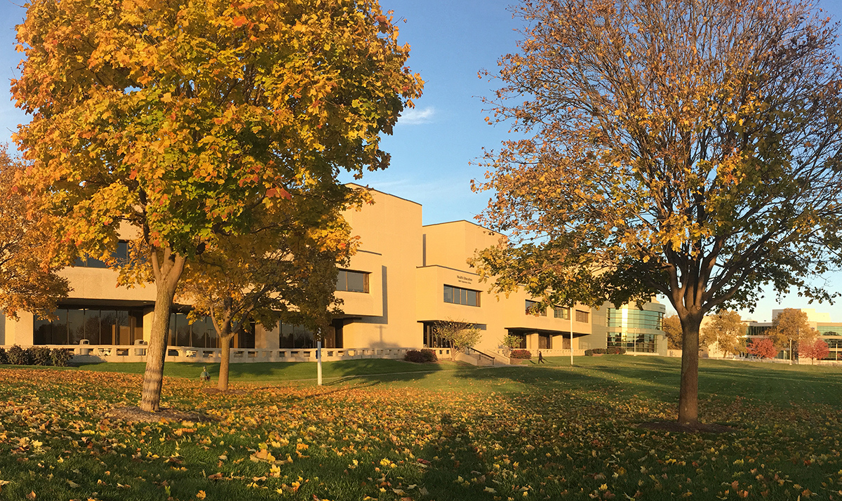 Fall photo of the Health Education Building