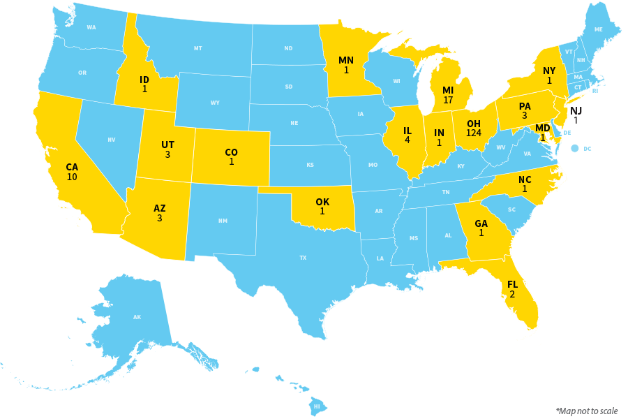 Class of 2020 map with marked states
