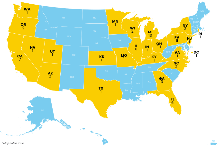 Incoming Class of 2025 map with marked states