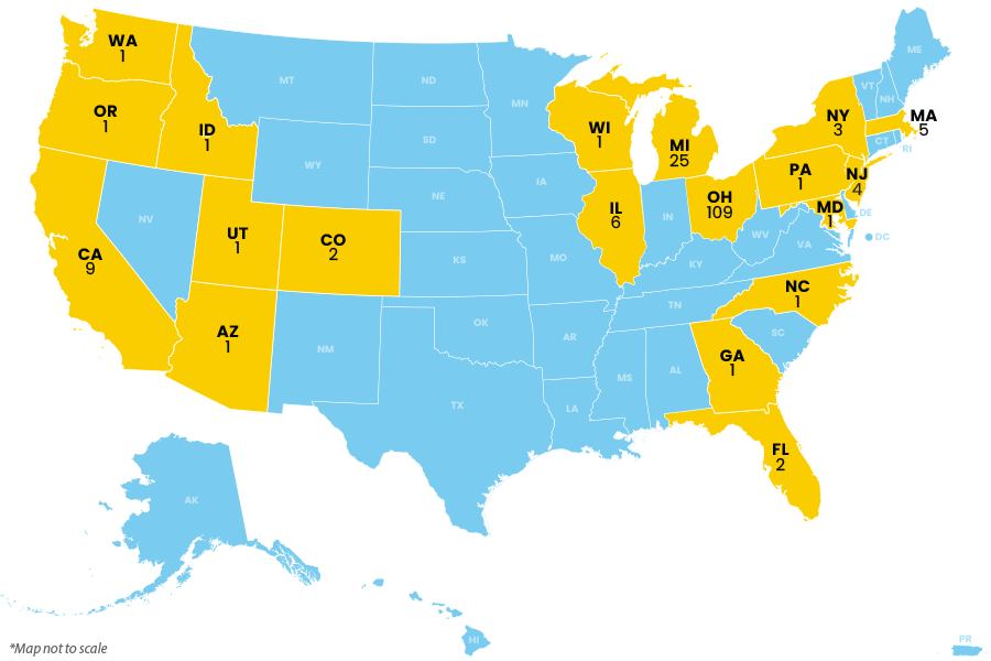 Incoming Class of 2026 map with marked states