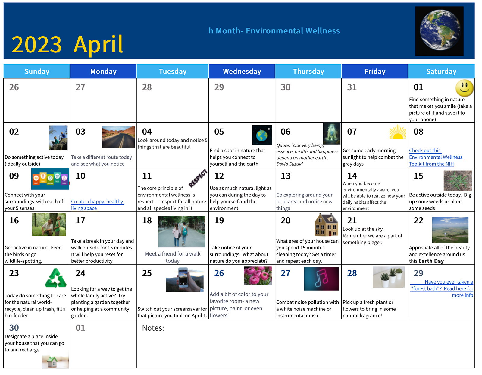 Wellness Calendar for April