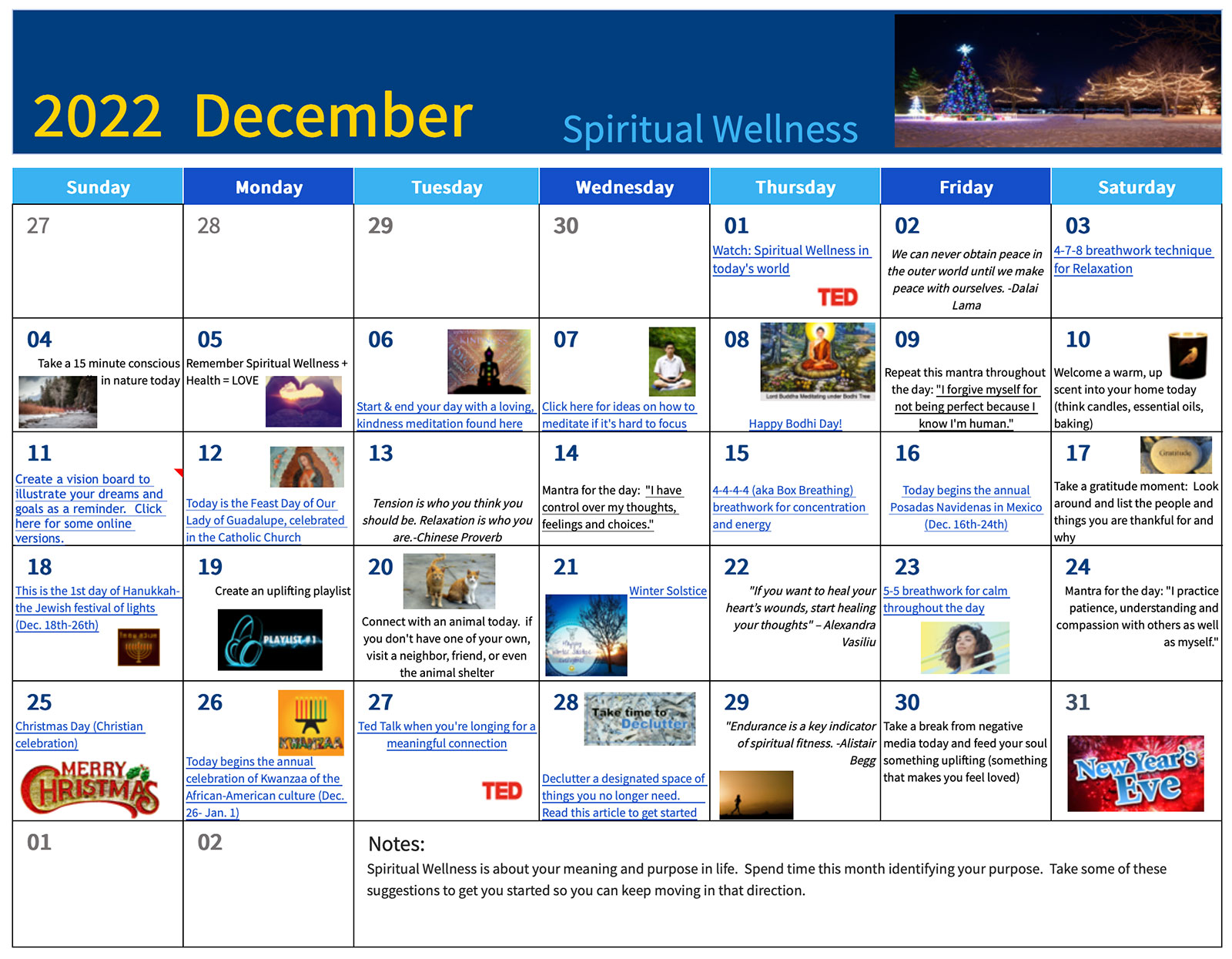 Wellness Calendar for December