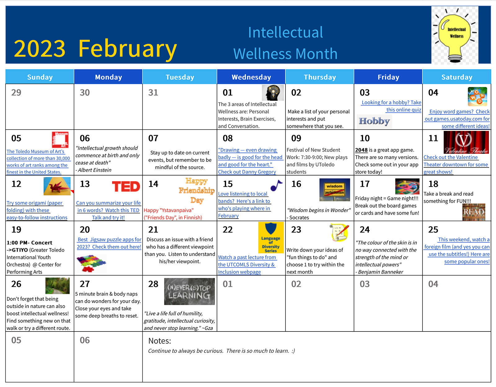 Wellness Calendar for February