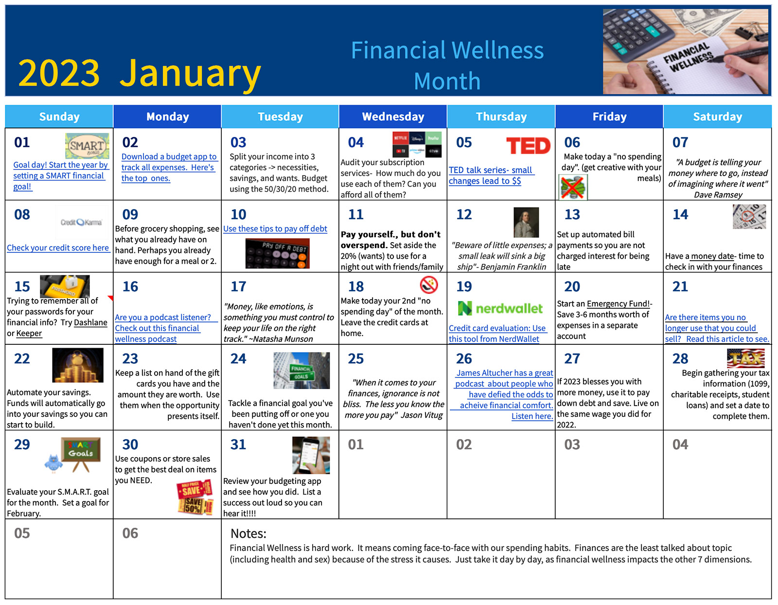 Wellness Calendar for January