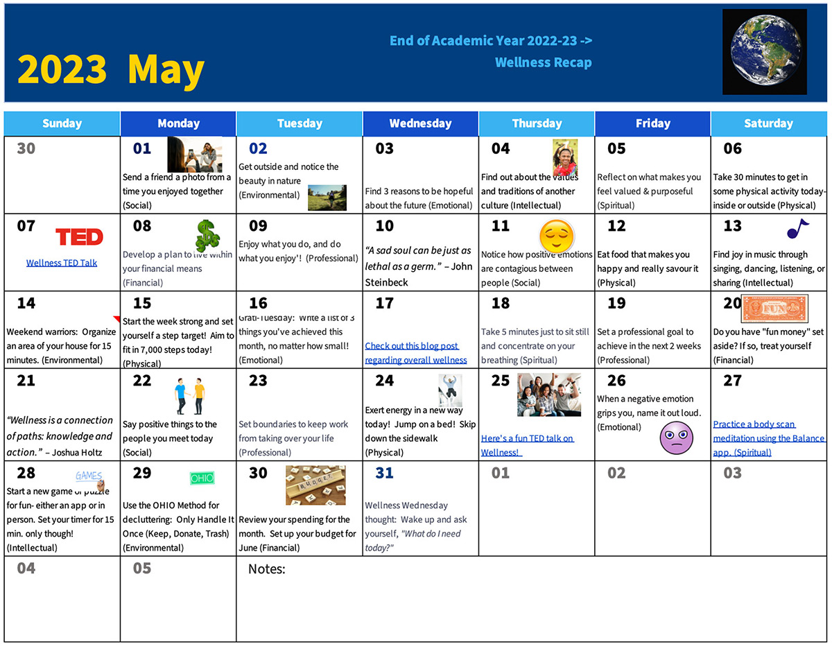 Wellness Calendar for May