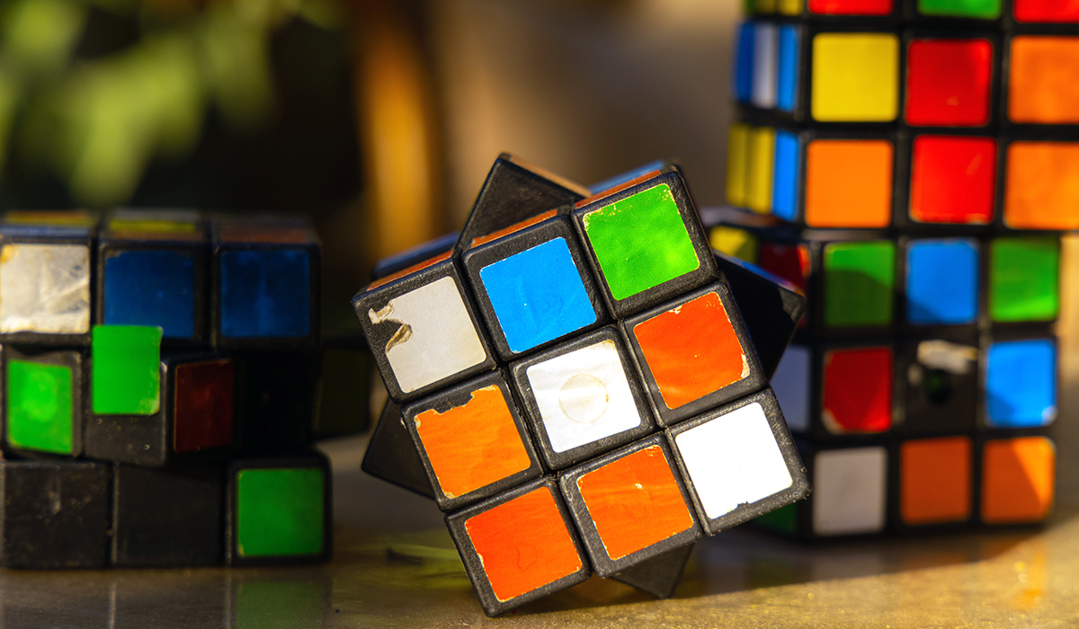 A stock photo of Rubik's cubes. 