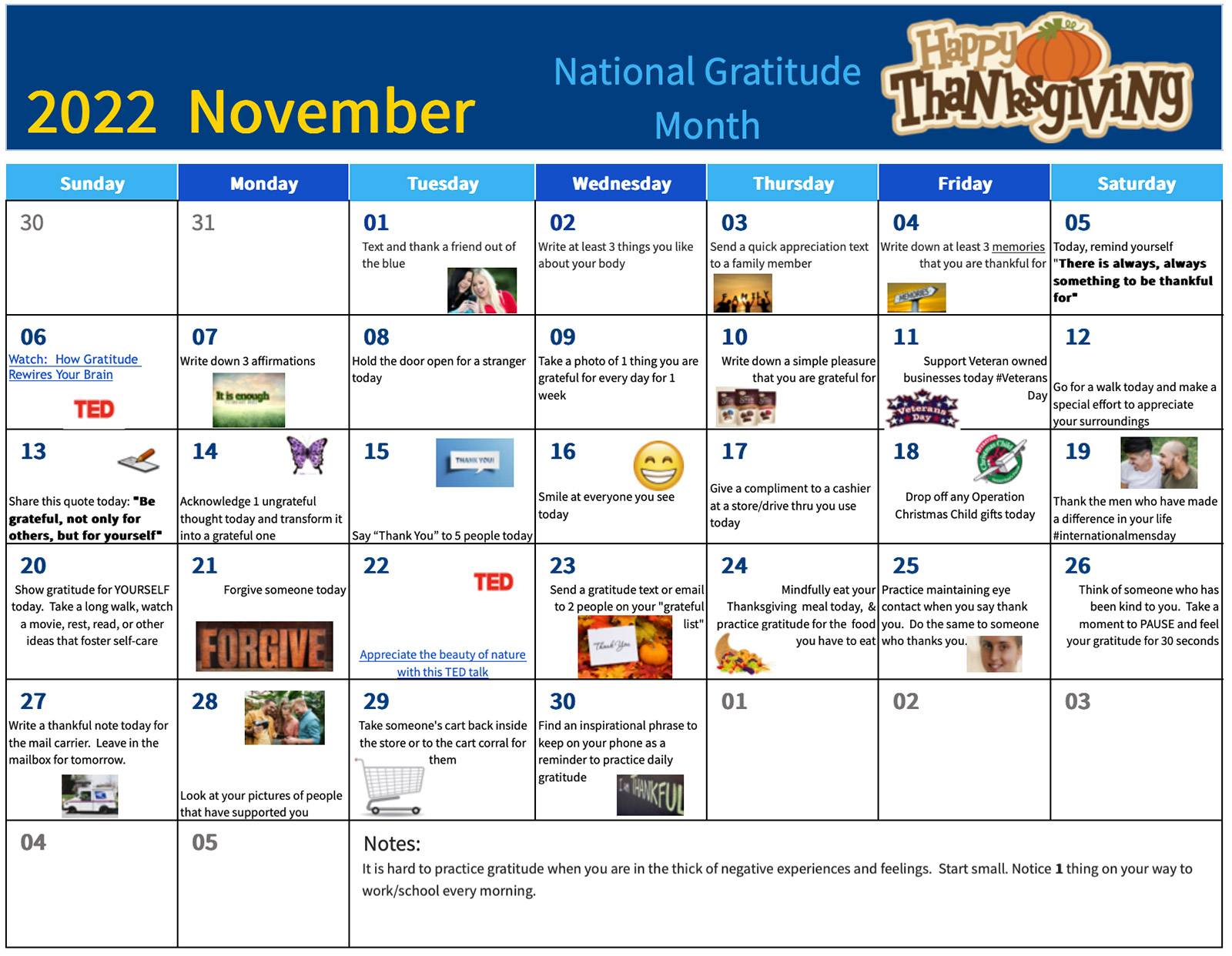 Wellness Calendar for November