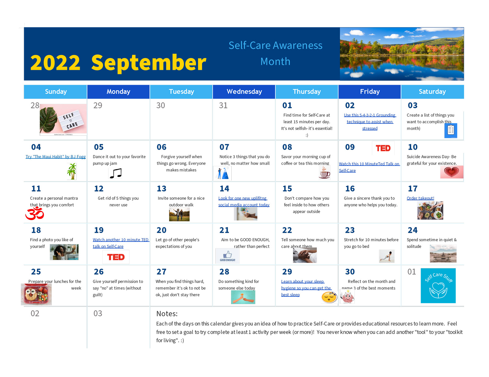 Wellness Calendar for September