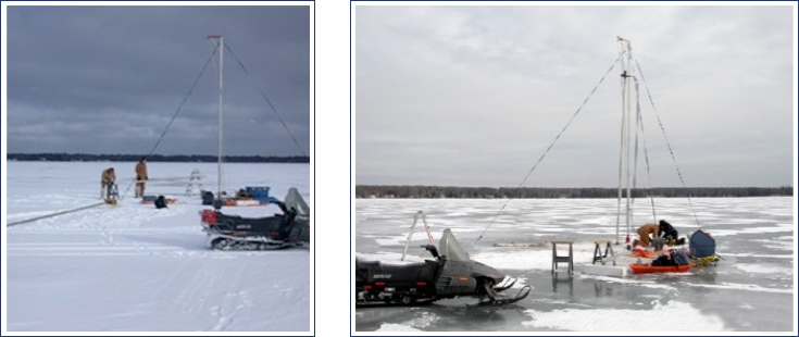 Vibracoring from frozen lake surfaces