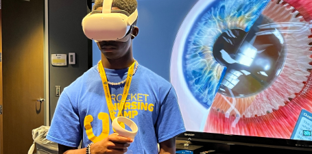 Student using virtual reality goggles