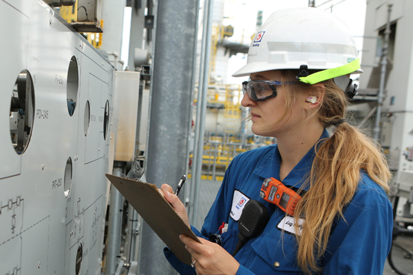 Female student working a co-op at the BP-Husky Toledo refinery