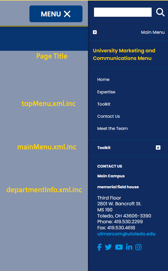 Screenshot of menu