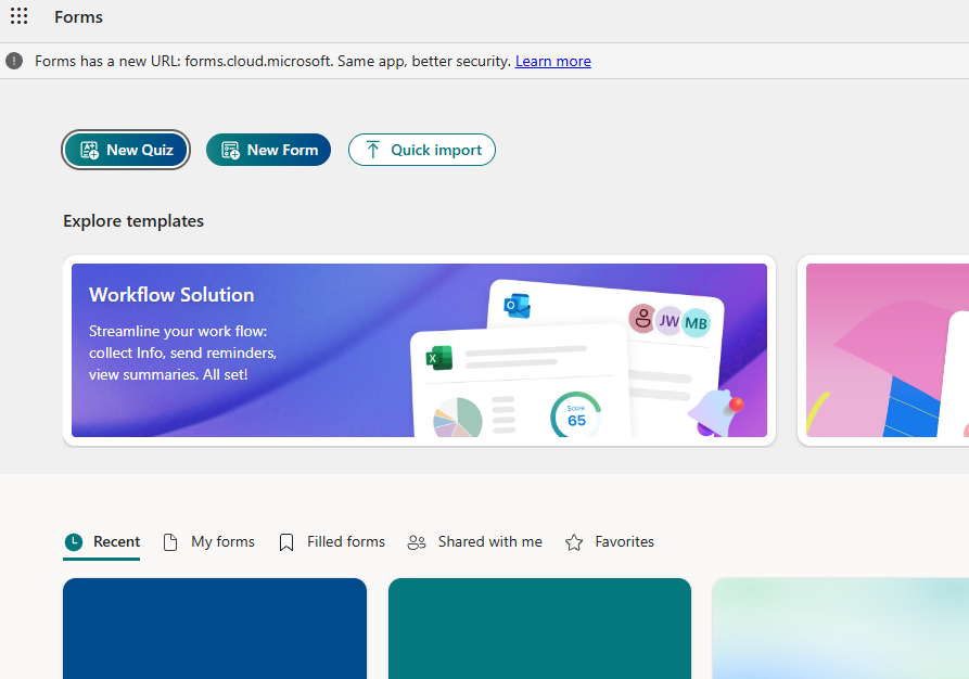 Microsoft Office forms home