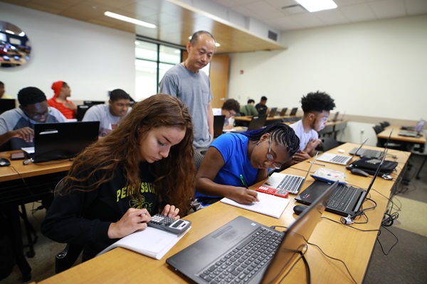Students studying in a classroom