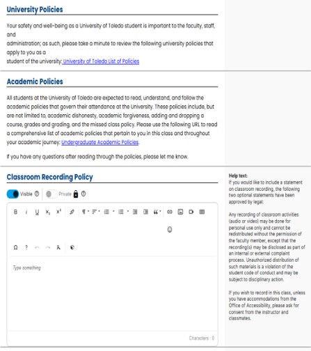 Simple Sullabus screen shot of policies section