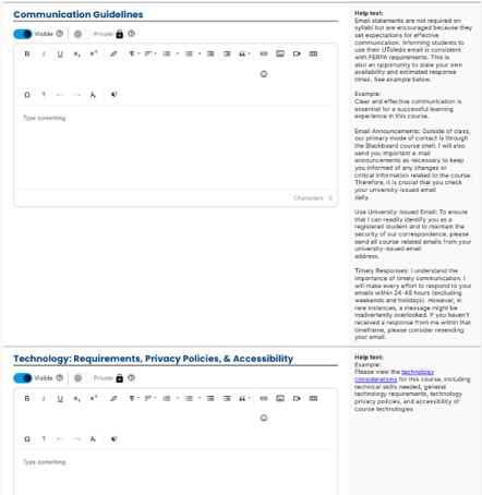 Simple Syllabus screen shot of communication guidlines and technology requirements