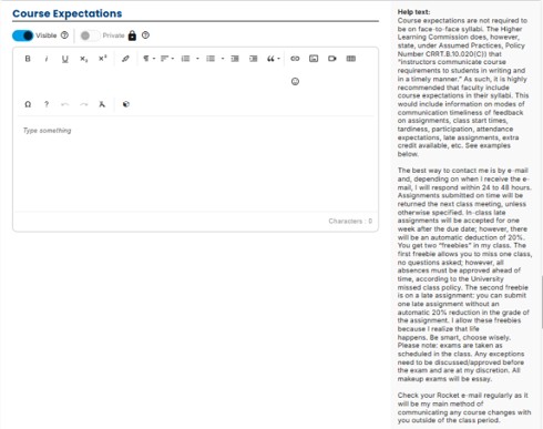 simple syllabus screen shot of course expectation section