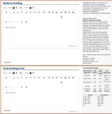 Simple Syllaus screen shot o mid-tterm adn fial grading sections