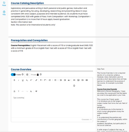 course catalog inforamtion screen shot or description, pre-req/co-req, course overview