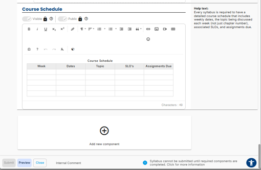 Simple Sullabus screen shot of the Course Schedule section
