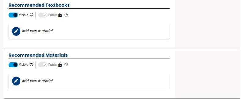 Simple Syllabus Screen shot of recommneded text book and materials section