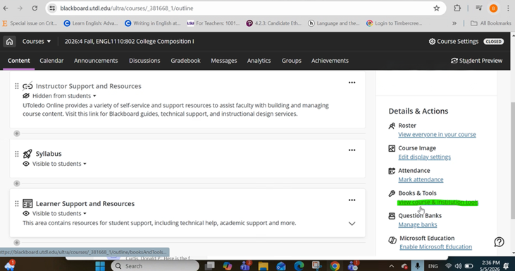 screen shot of courses you can slelct from