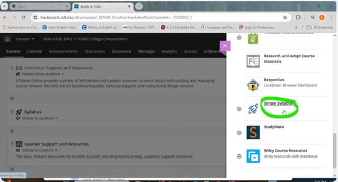 screen shot of syllabus managmen interface