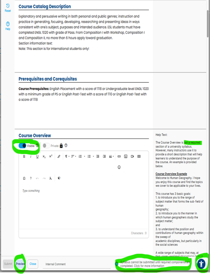 simple syllabus screen shot on how to make content visible
