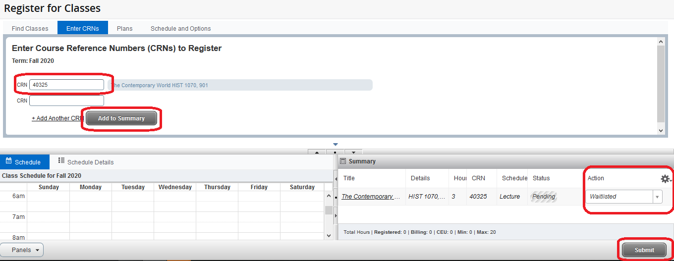 Enter Course Reference Number