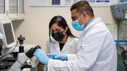 Student working with Dr. Tiwari in lab