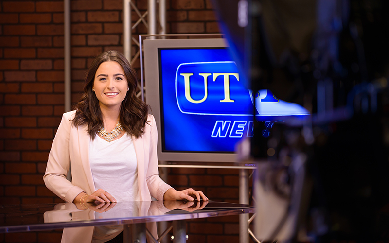 UToledo Student stands on broadcast set